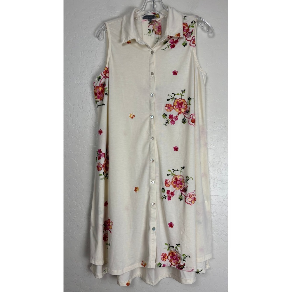 Anthropologie Figueroa & Flower Floral Embroidered Sleeveless Dress Cream M 2341